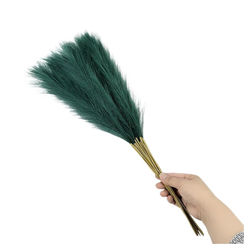 Elosung 20 Sticks Dark Green Pampas Grass Bouquet 21.65" Fluffy Dried For Decor Events Floral Décor