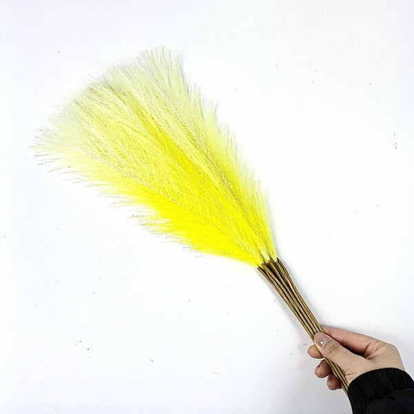20 Sticks Gradient Yellow Pampas Grass Bouquet 21.65" Fluffy Dried For Home Decor And Events Floral Décor
