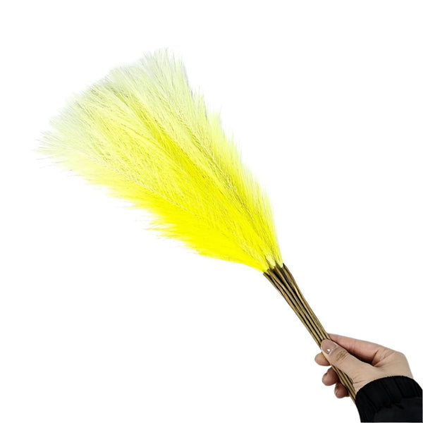 20 Sticks Gradient Yellow Pampas Grass Bouquet 21.65" Fluffy Dried For Home Decor And Events Floral Décor