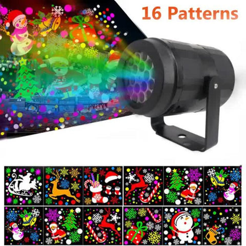 Elosung Indoor Snowstorm Projector Light 16 Pattern Rotating Led Christmas Projection Lamp For Festive Decor Night Lights
