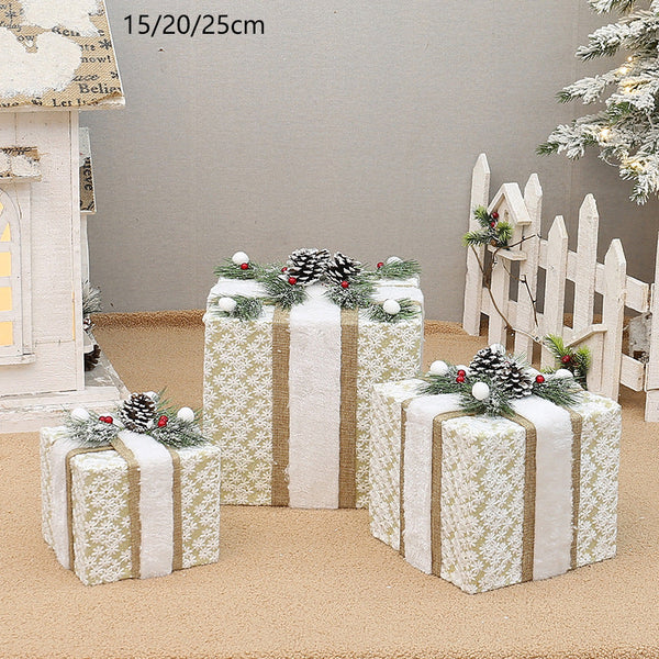 Elosung Yh99032 Set Of Decorative Christmas Gift Boxes With Pine Cones & Berrieswithout Lights Holiday For Indoor Display (15/20/25Cm) Seasonal Decora