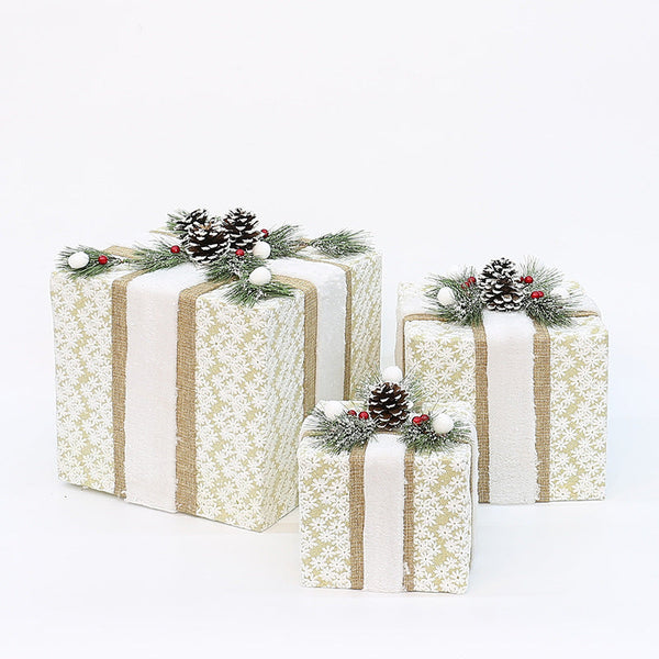 Elosung Yh99032 Set Of Decorative Christmas Gift Boxes With Pine Cones & Berrieswithout Lights Holiday For Indoor Display (15/20/25Cm) Seasonal Decora
