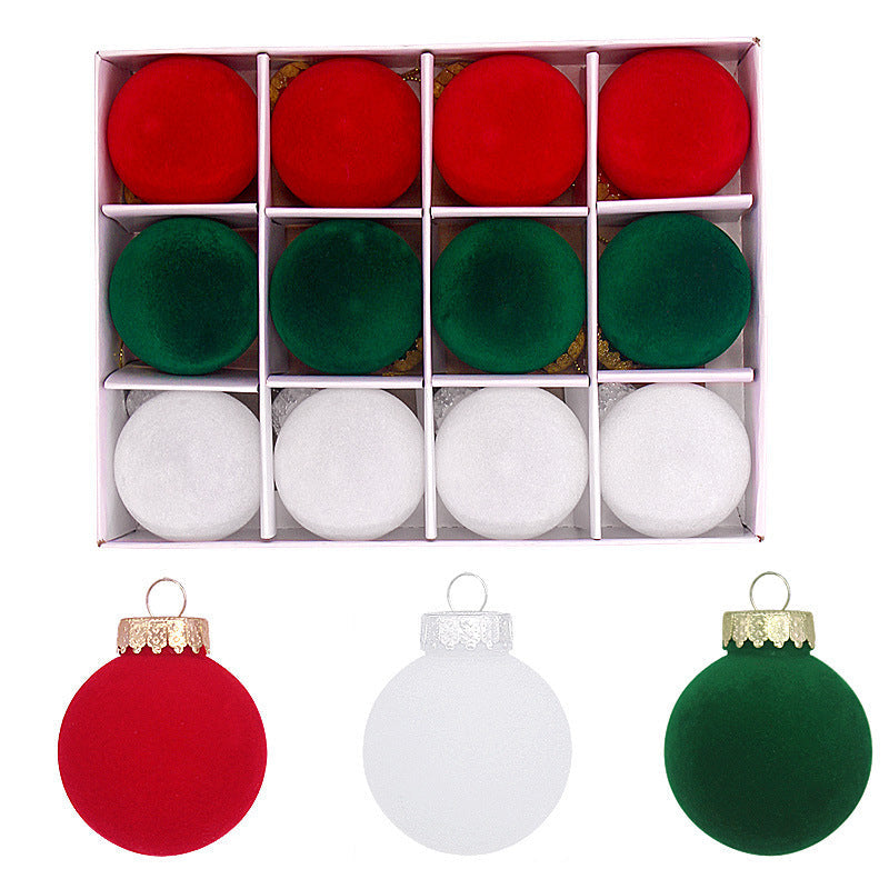 Elosung 12 Piece Velvet Christmas Ornament Set Classic Red Green White Baubles For Holiday Tree Decoration (6Cm) Seasonal Decorations