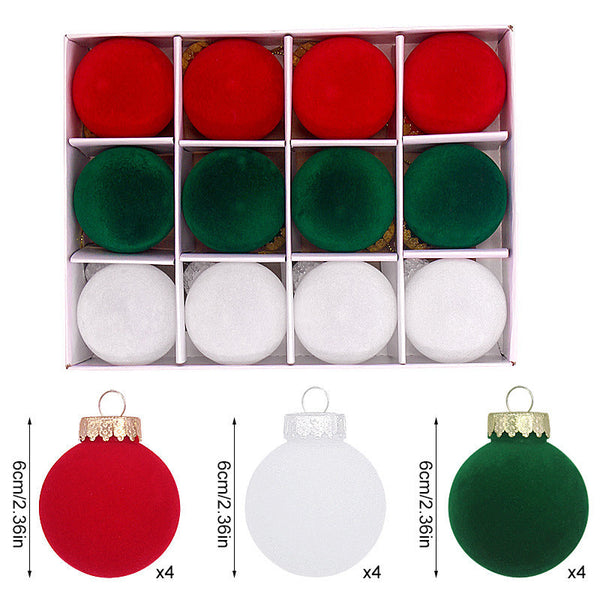 Elosung 12 Piece Velvet Christmas Ornament Set Classic Red Green White Baubles For Holiday Tree Decoration (6Cm) Seasonal Decorations