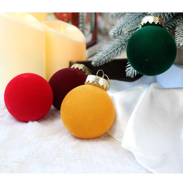 Elosung 12 Piece Velvet Christmas Ornament Set Classic Wine Red Yellow Baubles For Holiday Tree Decoration (6Cm) Seasonal Decorations