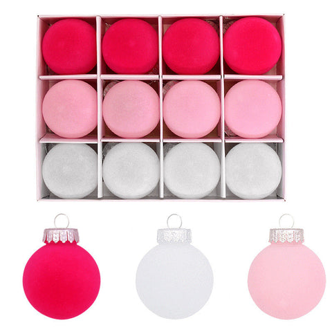 Elosung 12 Piece Velvet Christmas Ornament Set Classic Red Pink White Baubles For Holiday Tree Decoration (6Cm) Seasonal Decorations