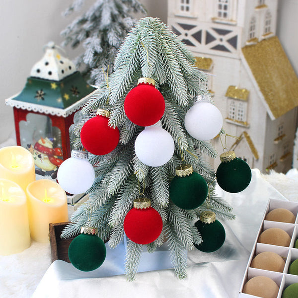 Elosung 12 Piece Velvet Christmas Ornament Set Classic Red Pink White Baubles For Holiday Tree Decoration (6Cm) Seasonal Decorations
