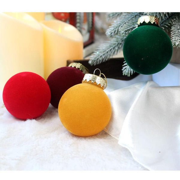 Elosung 12 Piece Velvet Christmas Ornament Set Classic Blue Pink Yellow Baubles For Holiday Tree Decoration (6Cm) Seasonal Decorations