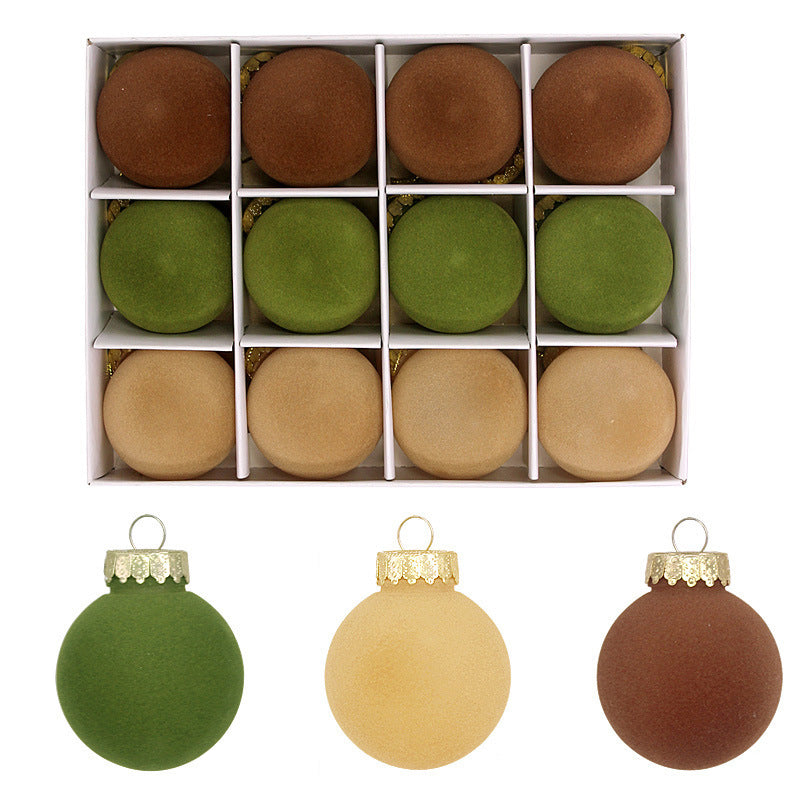Elosung 12 Piece Velvet Christmas Ornament Set Classic Coffee Green Brown Baubles For Holiday Tree Decoration (6Cm) Seasonal Decorations