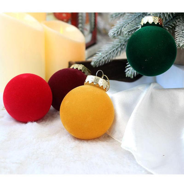 Elosung 12 Piece Velvet Christmas Ornament Set Classic Coffee Green Brown Baubles For Holiday Tree Decoration (6Cm) Seasonal Decorations