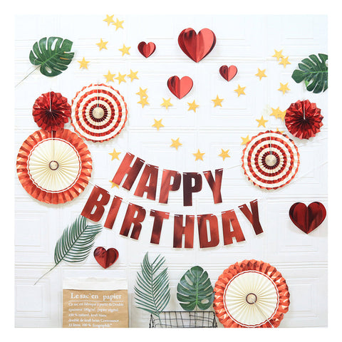 Elosung Happy Birthday Party Decoration Set Fan Decorations Hearts Stars & Banner Banners Bunting & Garlands