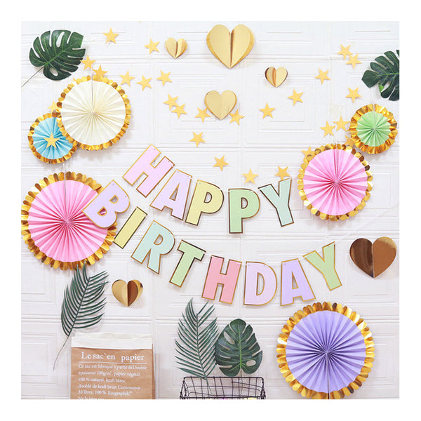 Elosung Happy Birthday Party Decoration Set Fan Decorations Hearts Stars & Banner Banners Bunting & Garlands