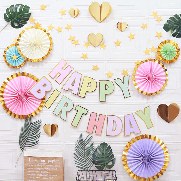 Elosung Happy Birthday Party Decoration Set Fan Decorations Hearts Stars & Banner Banners Bunting & Garlands