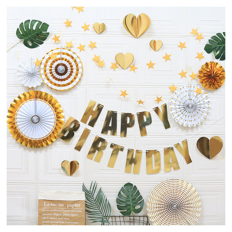 Elosung Happy Birthday Party Decoration Set Fan Decorations Hearts Stars & Banner Banners Bunting & Garlands