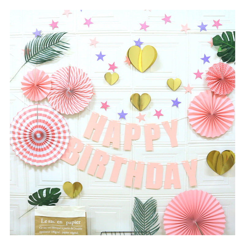 Elosung Happy Birthday Party Decoration Set Fan Decorations Hearts Stars & Banner Banners Bunting & Garlands