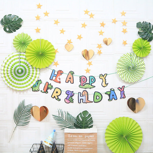 Elosung Happy Birthday Party Decoration Set Fan Decorations Hearts Stars & Banner Banners Bunting & Garlands
