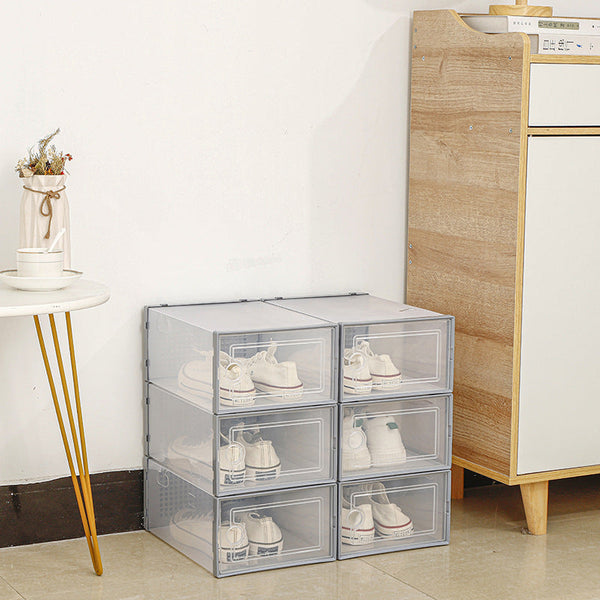Elosung Stackable Shoe Storage Box Transparent Flip Top Organizers For Shoes Pack 6 33Cm D X 23Cm W 14Cm H Shoe Organisers