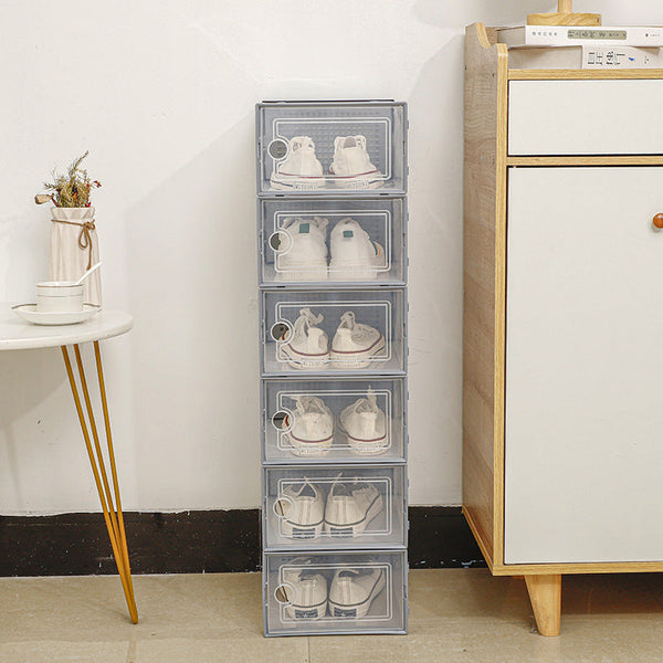 Elosung Stackable Shoe Storage Box Transparent Flip Top Organizers For Shoes Pack 6 33Cm D X 23Cm W 14Cm H Shoe Organisers