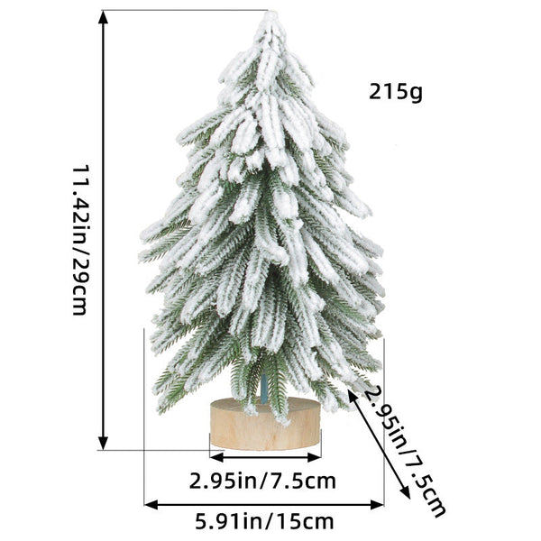 Elosung Miniature Snowy Artificial Pine Tree Decoration 11.42 Inch Tabletop Christmas With Base Seasonal Decorations