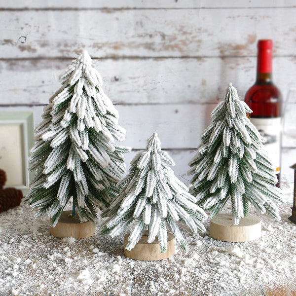 Elosung Miniature Snowy Artificial Pine Tree Decoration 11.42 Inch Tabletop Christmas With Base Seasonal Decorations