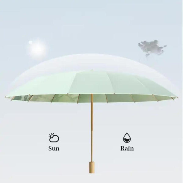 Elosung Traditional Chinese Style Folding Umbrella Green Floral Design With 16 Rib Structure Umbrellas