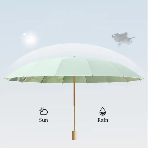 Elosung Traditional Chinese Style Folding Umbrella Green Floral Design With 16 Rib Structure Umbrellas