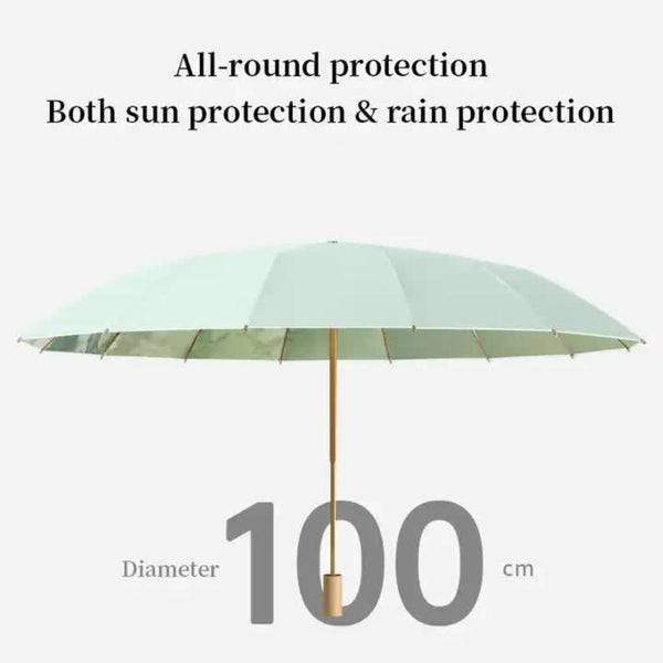 Elosung Traditional Chinese Style Folding Umbrella Green Floral Design With 16 Rib Structure Umbrellas