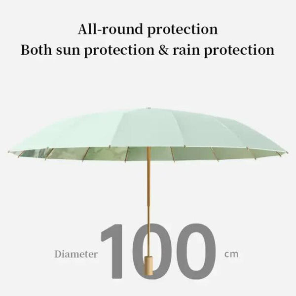 Elosung Traditional Chinese Style Folding Umbrella Green Floral Design With 16 Rib Structure Umbrellas