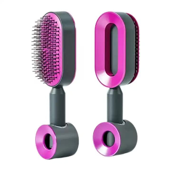 Self Cleaning Hair Brush With One Click Release | Massage Cushion Design, Anti Frizz And Detangling Brush (Purple) Massagers