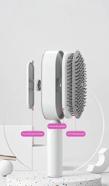 Self Cleaning Hair Brush With One Click Release | Massage Cushion Design, Anti Frizz And Detangling Brush (Purple) Massagers