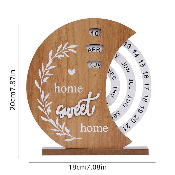 Elosung Rustic Perpetual Calendar | Decorative & Desk Accessory 20*18Cm Moon Shape Other Home Décor