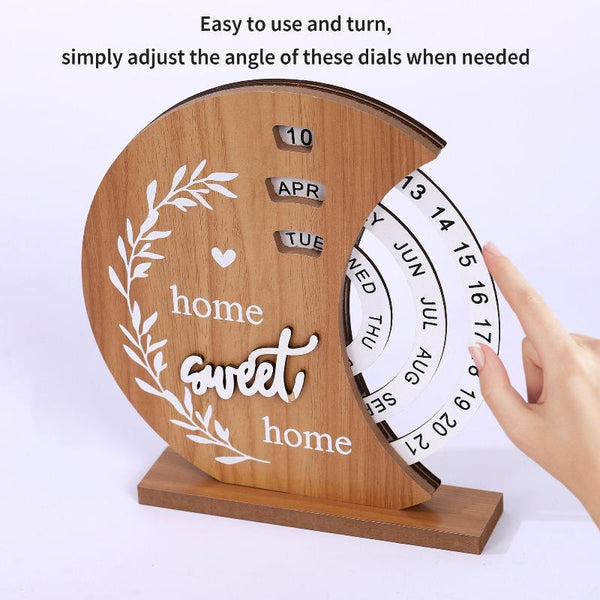 Elosung Rustic Perpetual Calendar | Decorative & Desk Accessory 20*18Cm Moon Shape Other Home Décor