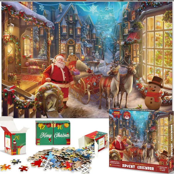Elosung Christmas Advent Calendar 1008 Piece Puzzle | Santa's Village Holiday Countdown Gl 117 Puzzles