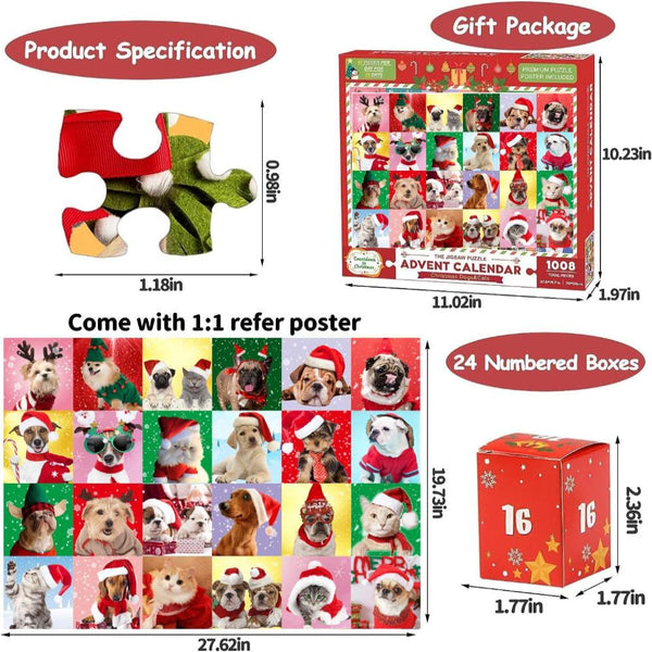 Elosung Christmas Advent Calendar 1008 Piece Puzzle | Santa's Village Holiday Countdown Gl 117 Puzzles