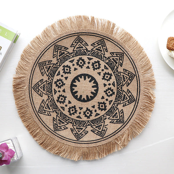 Elosung Bohemian Round Woven | Set Of 5 With Fringe Design Placemats