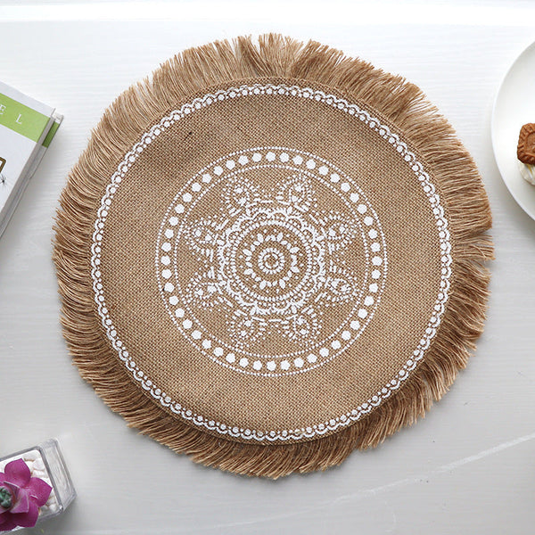 Bohemian Round Woven | Set Of 5 With Fringe Design Placemats