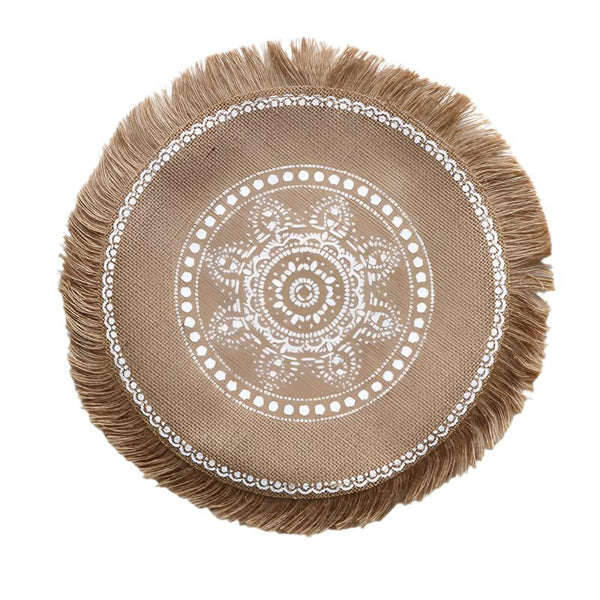 Bohemian Round Woven | Set Of 5 With Fringe Design Placemats