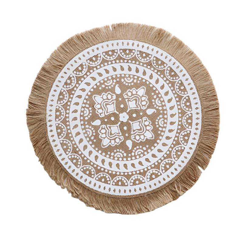 Elosung Bohemian Round Woven | Set Of 5 With Fringe Design Placemats