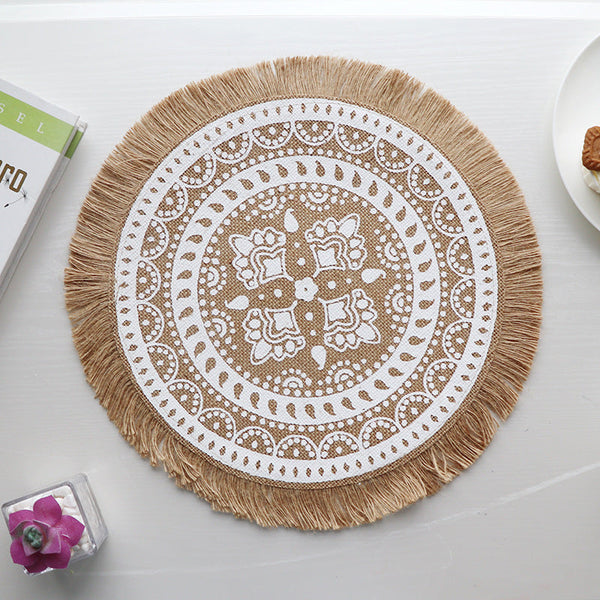 Elosung Bohemian Round Woven | Set Of 5 With Fringe Design Placemats