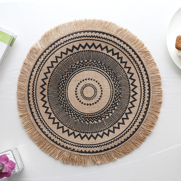 Elosung Bohemian Round Woven | Set Of 5 With Fringe Design Placemats