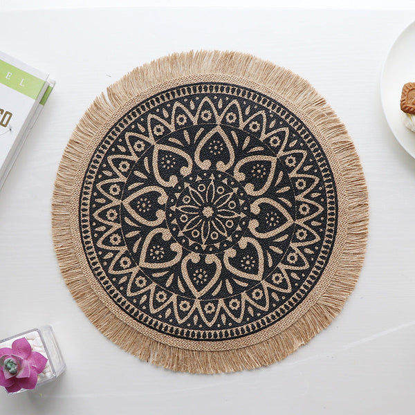 Elosung Bohemian Round Woven | Set Of 5 With Fringe Design Placemats
