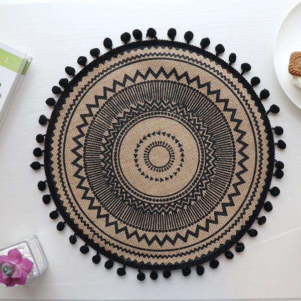 Elosung Bohemian Round Woven | Set Of 5 With Fringe Design Placemats