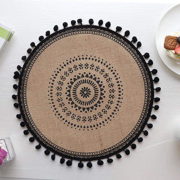 Elosung Bohemian Round Woven | Set Of 5 With Fringe Design Placemats