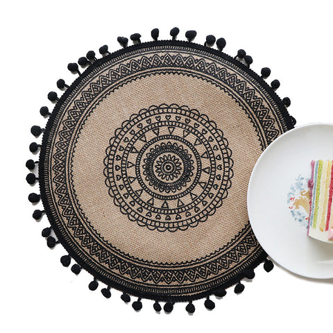 Elosung Bohemian Round Woven | Set Of 5 With Fringe Design Placemats