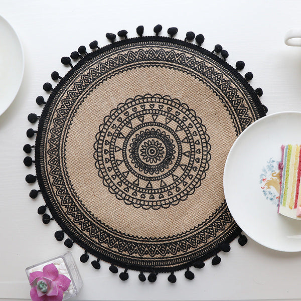 Elosung Bohemian Round Woven | Set Of 5 With Fringe Design Placemats
