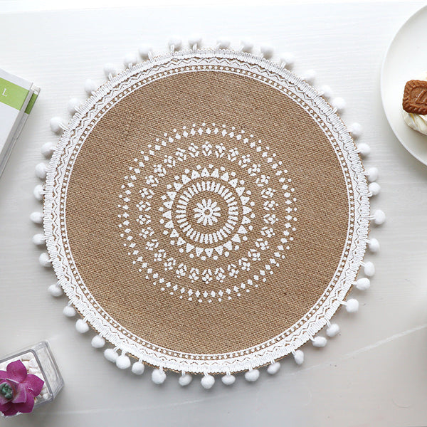 Elosung Bohemian Round Woven | Set Of 5 With Fringe Design Placemats