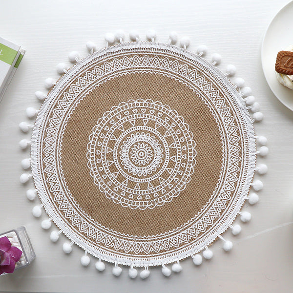 Elosung Bohemian Round Woven | Set Of 5 With Fringe Design Placemats
