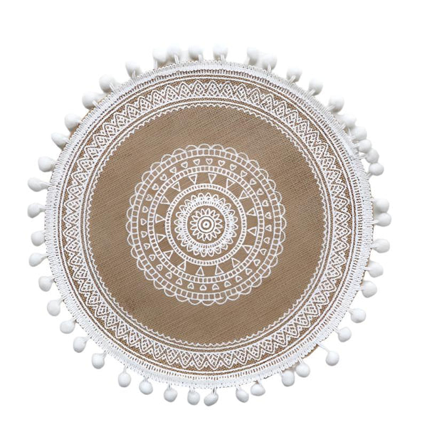 Elosung Bohemian Round Woven | Set Of 5 With Fringe Design Placemats