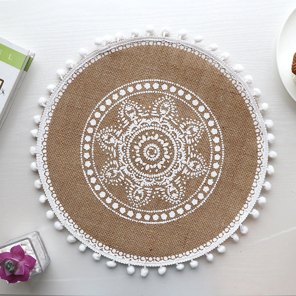 Elosung Bohemian Round Woven | Set Of 5 With Fringe Design Placemats