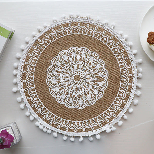Elosung Bohemian Round Woven | Set Of 5 With Fringe Design Placemats